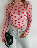 Valentine’s Heart Mock Neck Mesh Long Sleeve Top
