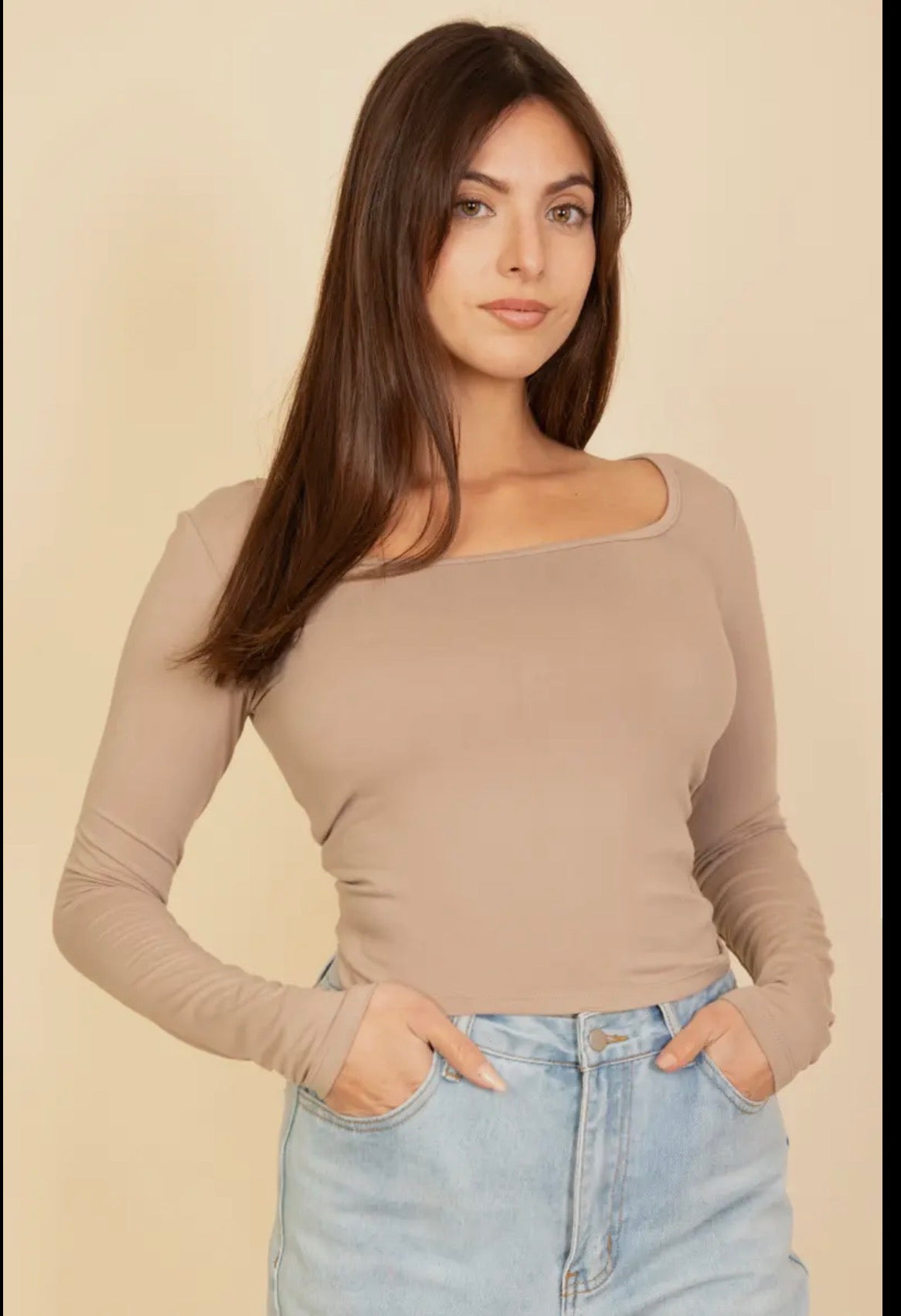 Square Neck Long Sleeve Top