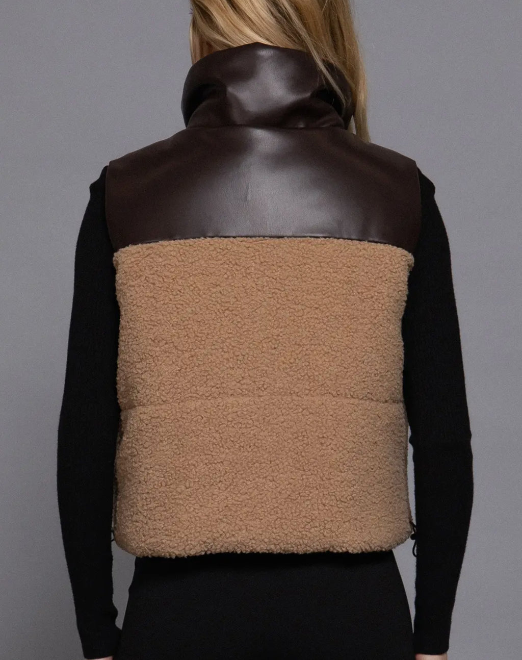 Plus Size Reversible Faux Leather-Sherpa Crop Vest