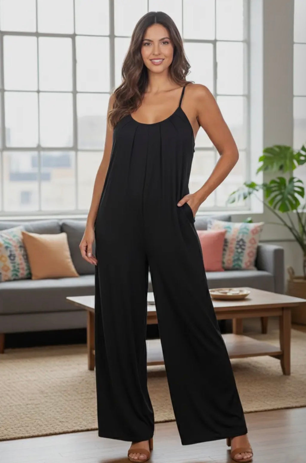 Plus Size Spaghetti Strap Wide Leg Jumpsuit