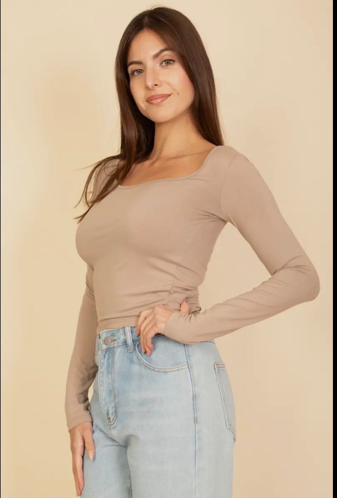 Square Neck Long Sleeve Top
