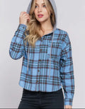 Hoodie Button Down Plaid Shirt