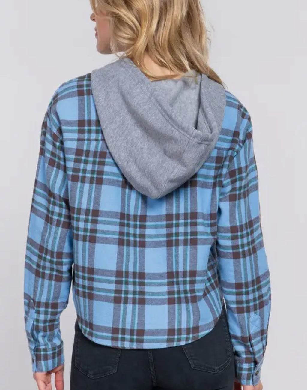 Hoodie Button Down Plaid Shirt
