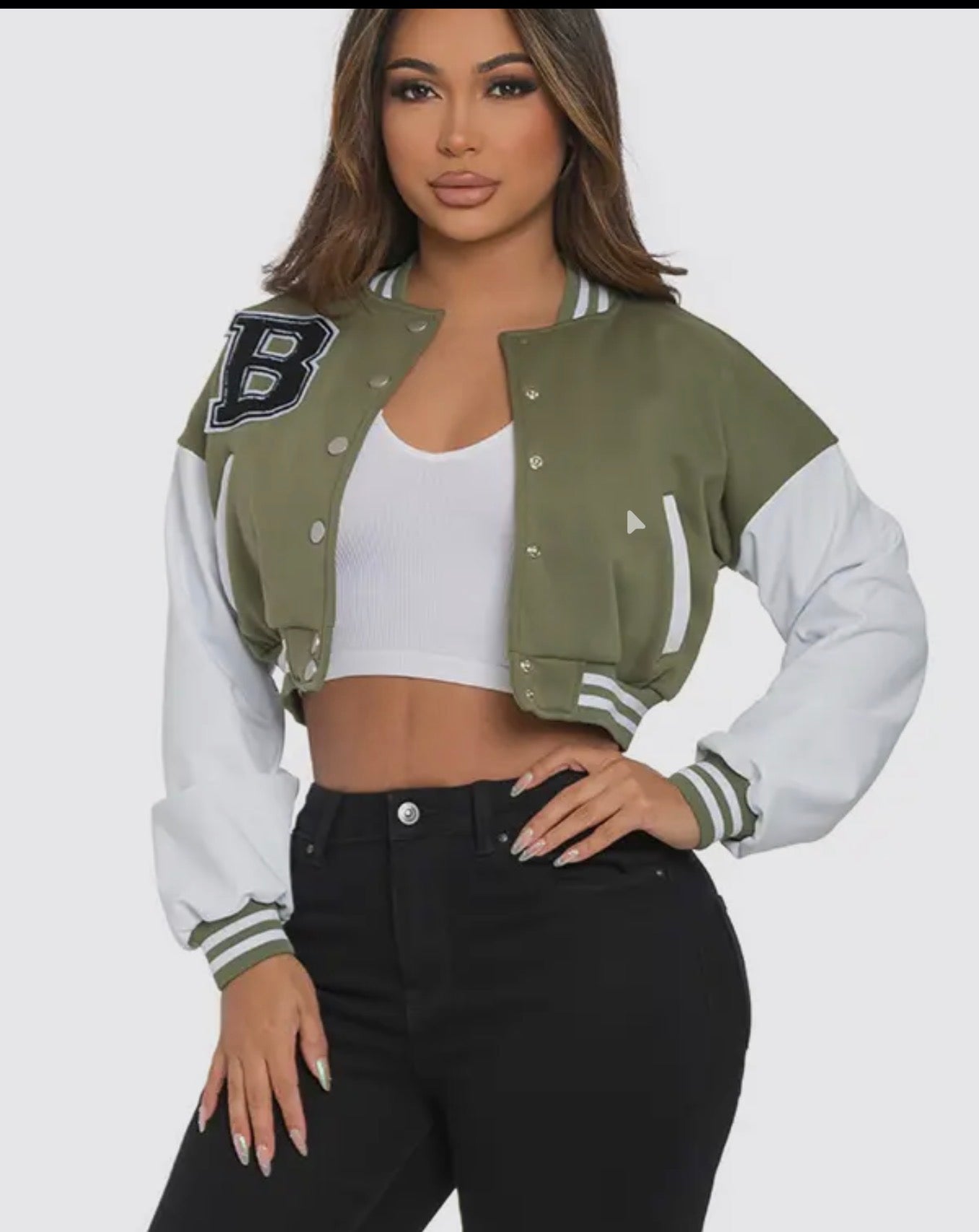 Green Varsity Jacket with Pockets