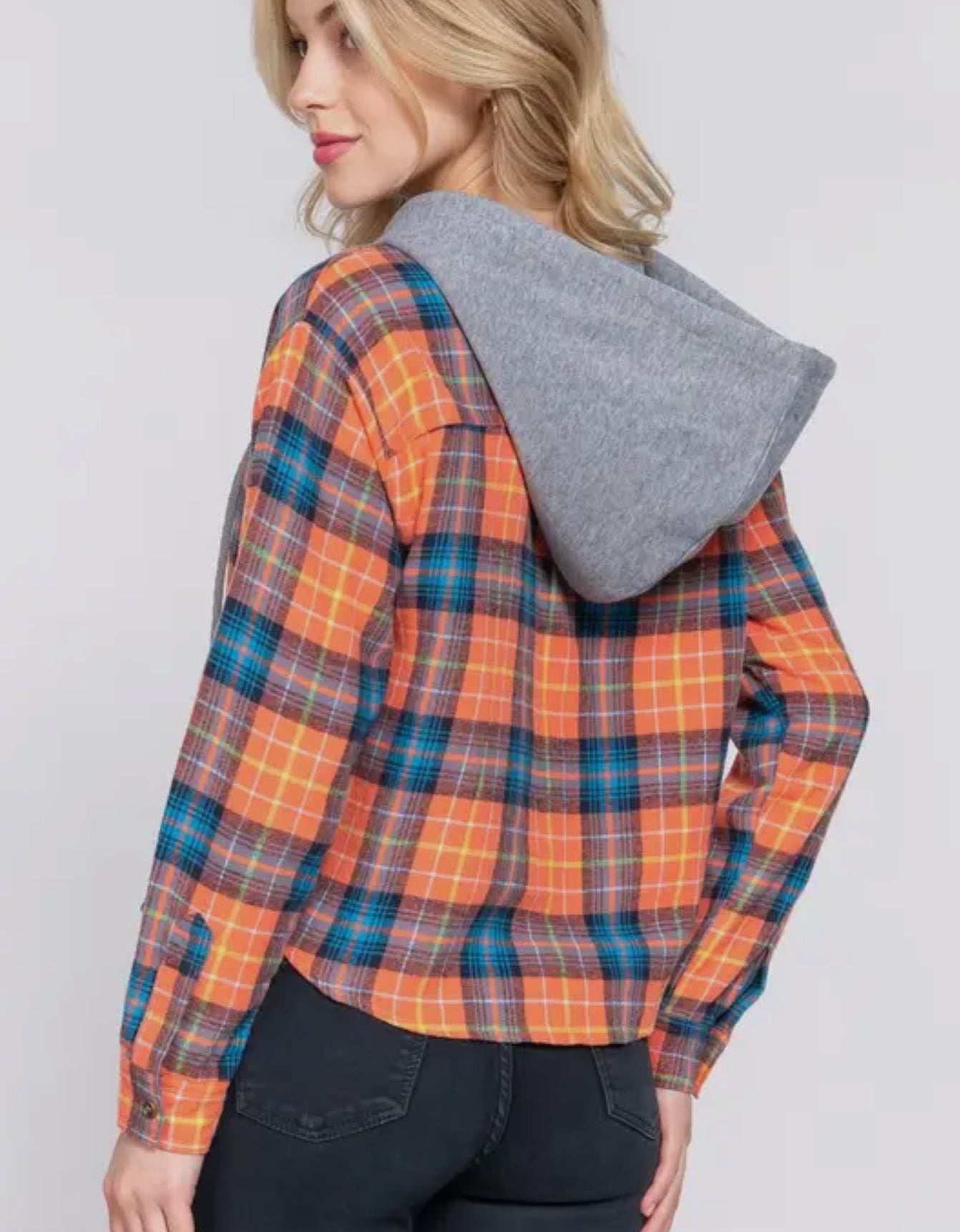 Hoodie Button Down Plaid Shirt