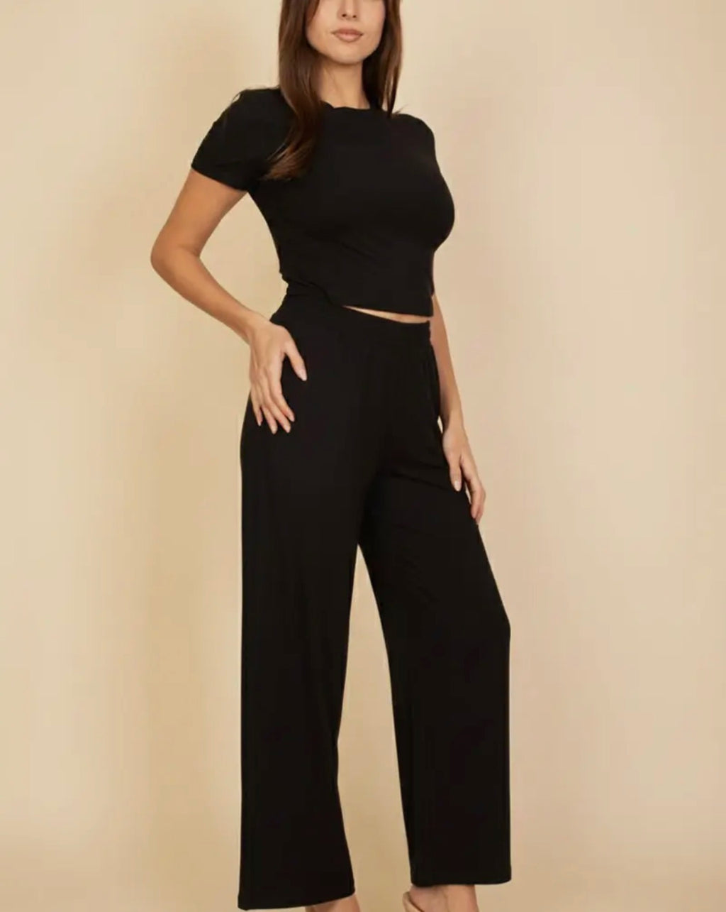 Relaxed Fit Top and Wide Leg Pants Set