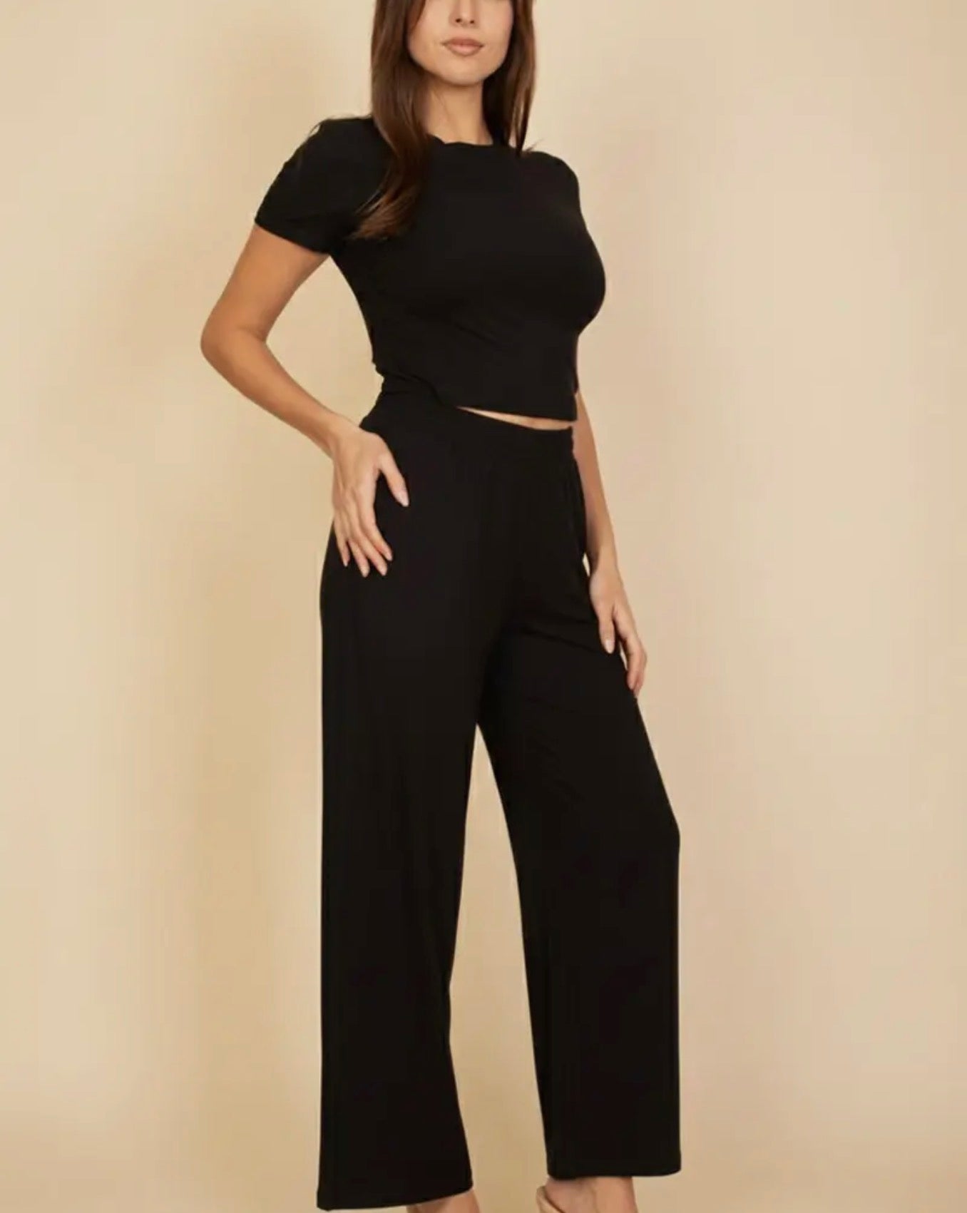 Relaxed Fit Top and Wide Leg Pants Set