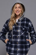 Plus Size Plaid Button Down Hoodie Fleece Jacket