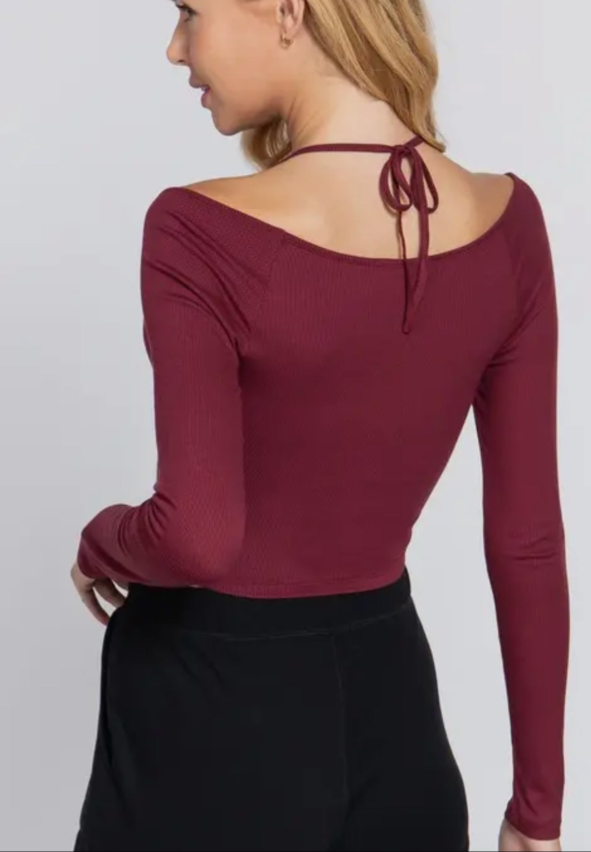 Long Sleeve Layered Halter Neck Knit Top