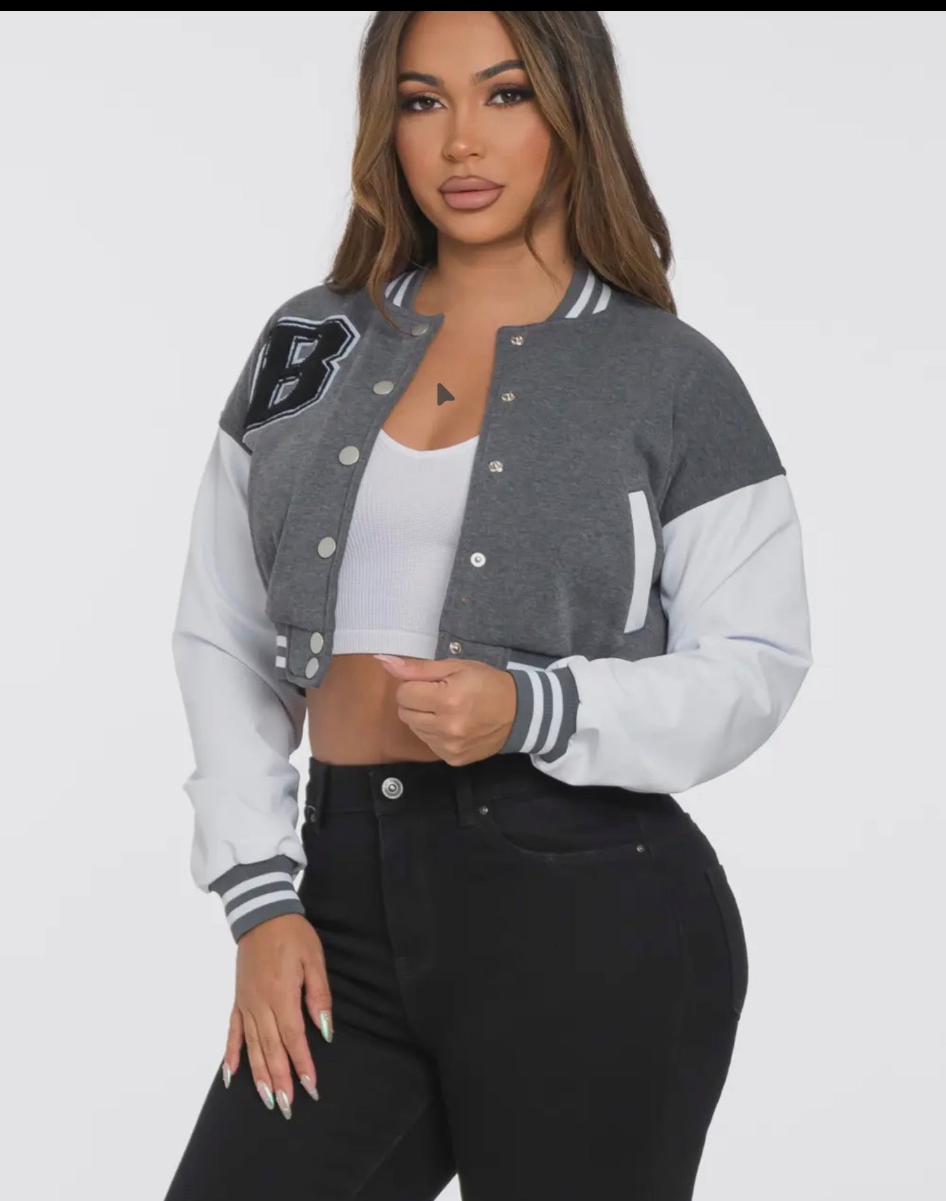 Cropped Varsity Jacket with Pockets