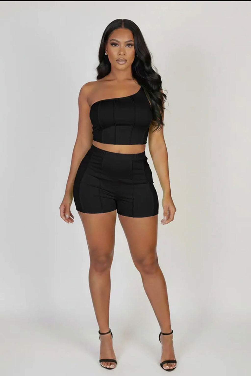 One Shoulder Crop Top & Short Set